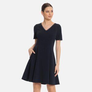 Maggy London Women's Above The Knee Dress with Scallop Trim at V-Neck Size 22W